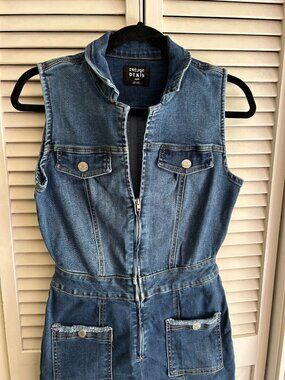 Refuge Denim Jumpsuit Sz M Sleeveless V Neck Zip UP